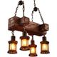 Gojoy - Suspension en bois Industriel Vintage Suspension rétro Loft lanterne lustre 4 lumières