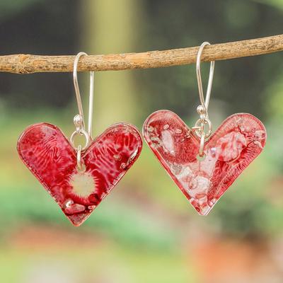 'Eco-Friendly Heart-Shaped Red Recycled CD Dangle Earrings'