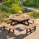 Livingandhome Garden Rustic 8-Person Round Wood Picnic Table w/ Bench Set - Brown
