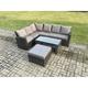 Fimous - 7 Seat Rattan Garden Furniture Corner Sofa Set Outdoor Patio Sofa Table Set with Big Footstool Dark Grey Mixed