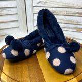 Kate Spade Shoes | Kate Spade L Navy Pink Polka Dot Fuzzy Harley 2 Ballerina Flats Size 6 | Color: Blue/Pink | Size: 6