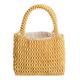 Womens Wood Beads Handbag Handmade Hollow Mini Hobo Purses Woven Summer Beach Small Totes Evening Bags for Wedding Party, Yellow, One Size