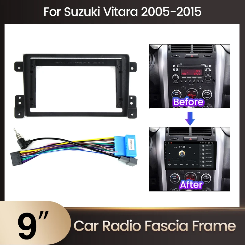 MEKEDE Autoradio-Blende Rahmen für Suzuki Grand Vitara 2005–2017 2 Din GPS DVD Autoradio Rahmen Adapter Panel Dash Mount Tirm Kit