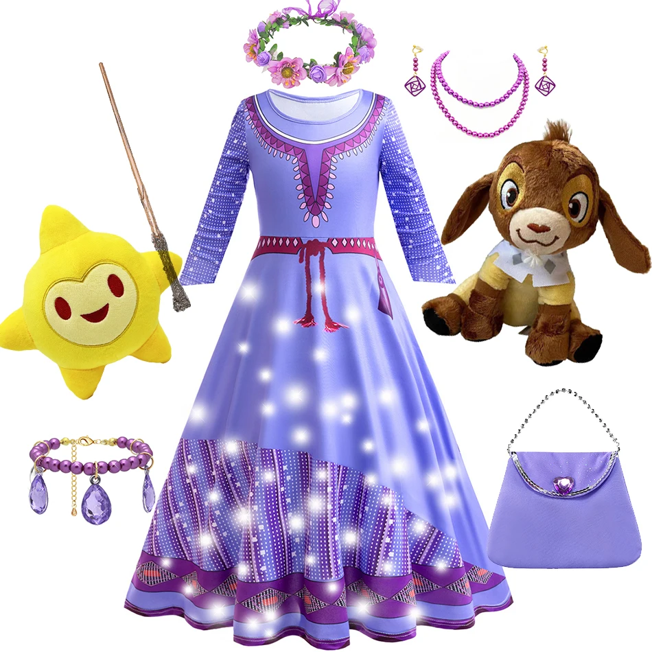 Wish Asha 3D-Druckkleid Halloween Party Langarm Prinzessin Kostüm 3-10 Jahre Kinder Cartoon Rollenspiel Outfits Neu eingetroffen Image