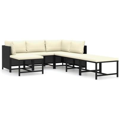 7-tlg. Garten-Lounge-Set mit Kissen Poly Rattan Schwarz Vidaxl Image