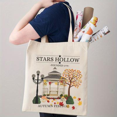 TEMU 1pc Stars Hollow Pattern Tote Bag, Fall Tote Bag, Book Tote Bag, Tote, Stars Gift Image