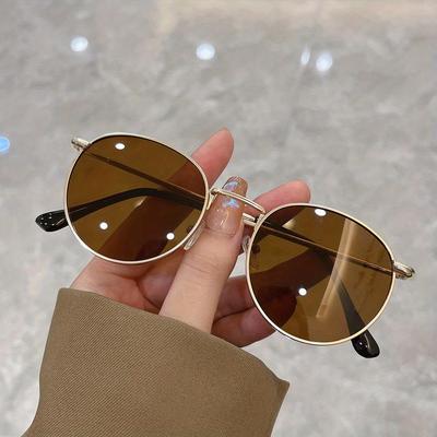 TEMU Retro Round Fashion Glasses For Women Men Metal Glasses Image