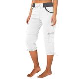YDKZYMD Womens Capri Cargo Pants Golf Summer High Waisted Baggy Pants Hiking Outdoor Athletic Casual Joggers Pants Lightweight Drawstring Cropped Pants with Pockets White S