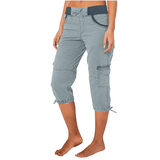 YDKZYMD Womens Capri Cargo Pants Casual High Waisted Athletic Baggy Pants Hiking Summer Lightweight Golf Joggers Pants Outdoor Drawstring Cropped Pants with Pockets Light Blue 3XL