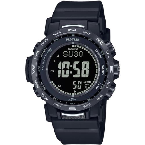 Funkchronograph CASIO PRO TREK Armbanduhren schwarz (schwarz-schwarz) Herren Quarzuhr, Armbanduhr, Herrenuhr, Funk, Solar, Stoppfunktion, Weltzeit