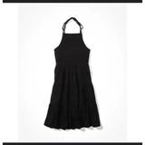 American Eagle Outfitters Dresses | American Eagle Smocked Tiered Halter Dress Backless Black Women's Size Medium | Color: Black | Size: M