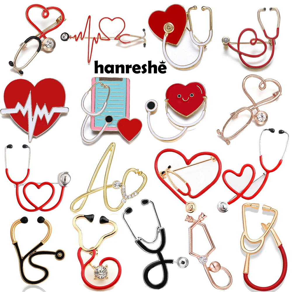 Hanreshe klassische medizinische Stethoskop-Anstecknadeln, viele Stile, günstige Broschen, Rucksack-Anstecknadeln für Arzt, Krankenschwester, Medizinschmuck Image