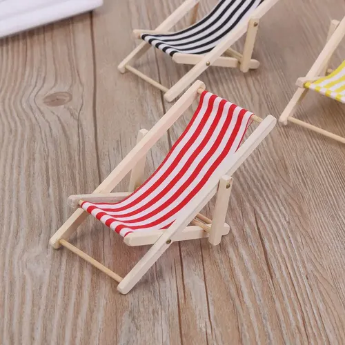 Holz Lounge Stuhl gestreift für Puppenhaus Miniatur Möbel Strandkorb Klapp streifen Deck Puppenhaus