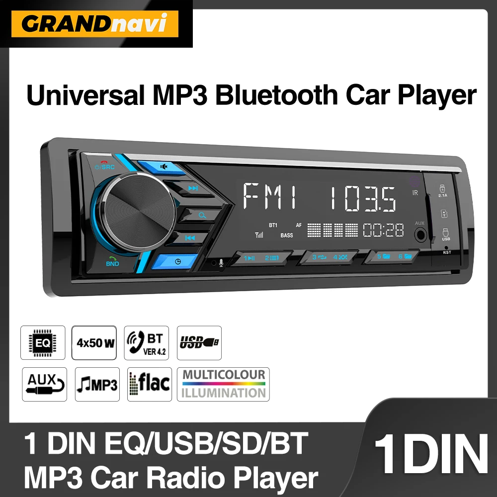 Grandnavi 1din mp3 autoradio player digital bluetooth musik auto player fm radio stereo audio usb/sd mit in dash aux eingang Image