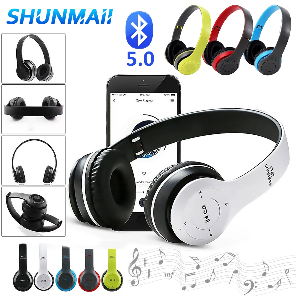 P47 drahtloses Headset über Ohr Kopfhörer Geräusch unterdrückung Bluetooth-kompatibler 5,0 Sportspiel Headset eingebauter Mikrofon MP3-Player Image