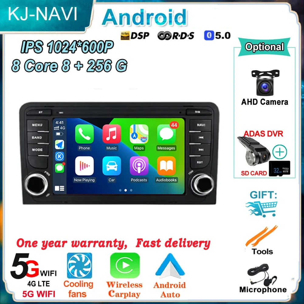 Android OS autoradio multimédia GPS sans fil Carplay GPS RDS pour Audi A3 8P 2003-2012 RS3 Sportback 2011-2012 S3 8P 2006-2012