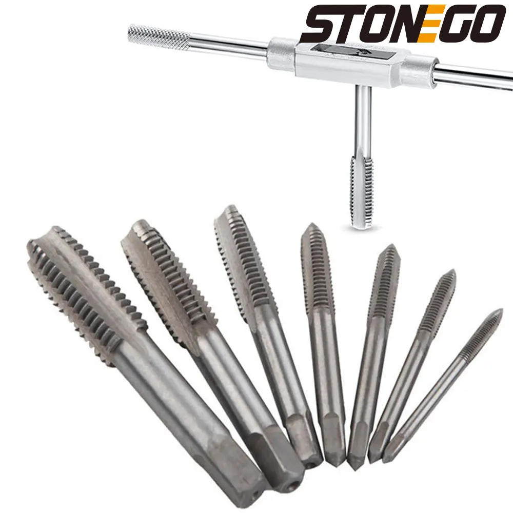 STONEGO 5PCS/7PCS Handgewindebohrer Stanzschlüssel Metrischer Stecker Gewindebohrer M3 M4 M6 M8 M10 M12 Met Verstelbare Windebohrer Image