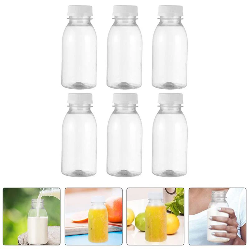 6 Stück 250ml Milch flaschen kleiner Saft auslaufs icher tragbares Getränk Plastik leere Wasser flasche Image