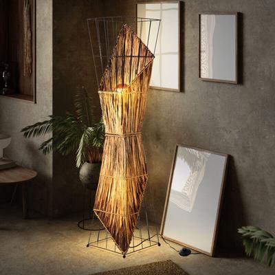 Nowa - led Stehleuchte Holz Wohnzimmerlampe Beistellleuchte Gitter Stehlampe Retro Käfig schwarz, Image