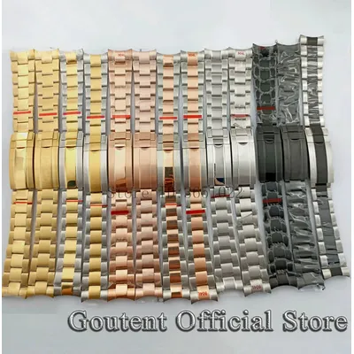 Goutent 20mm Silver/Black/Rose Gold/Golden Polished/Brushed Stainless Steel Bracelet Watch Strap Fit