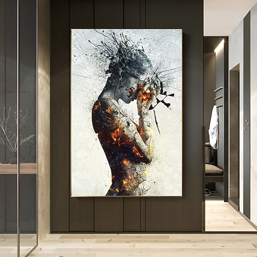Graffiti Kunst des Feuers Mädchen Leinwand Gemälde an der Wand Kunst 100% handgefertigte Frau moderne Kunst Bild Home Wanddekoration Image