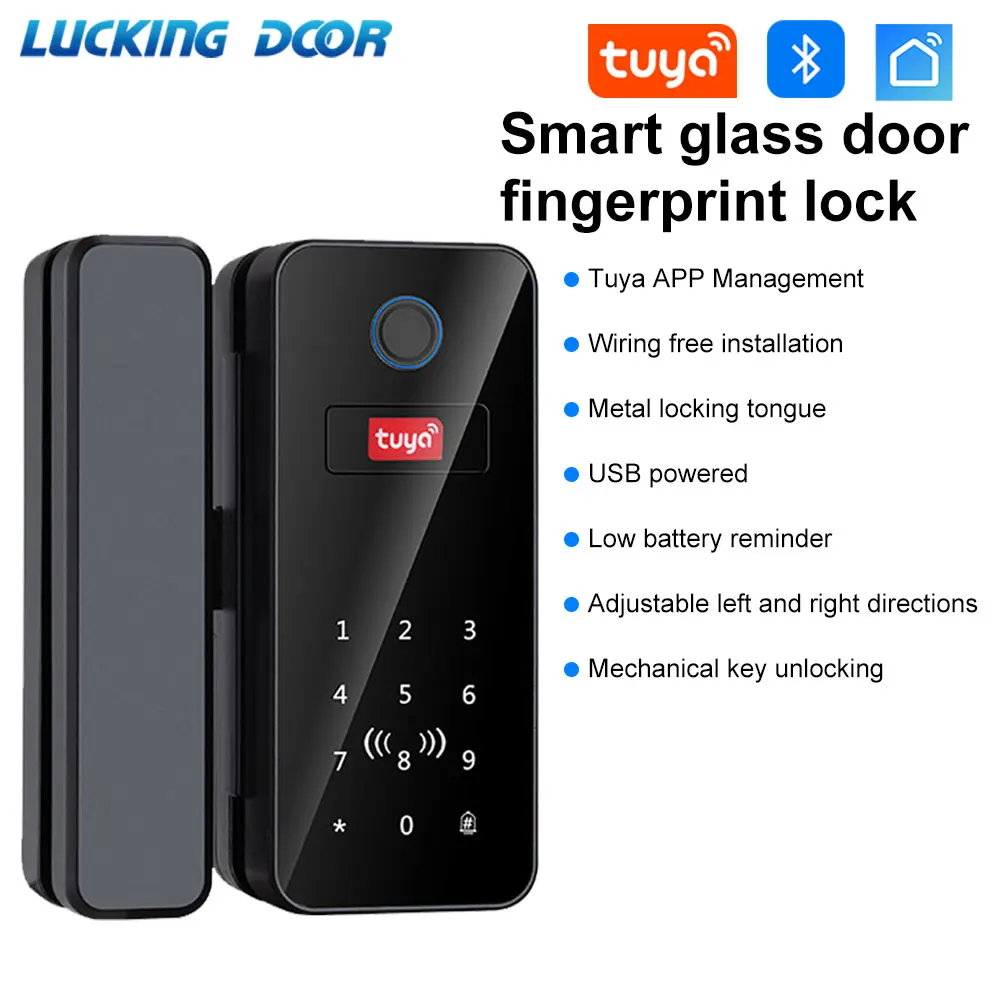 Tuya App Glas Tür Fingerprint Lock Bluetooth Smart Gläser Elektronische Biometrische Türschloss 13,56 Mhz RFID Fernbedienung Entsperren Image