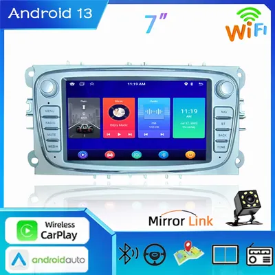 Autoradio Android 13 GPS Carplay 2 Din 7 Pouces Lecteur Limité pour Voiture Ford Focus S-Max