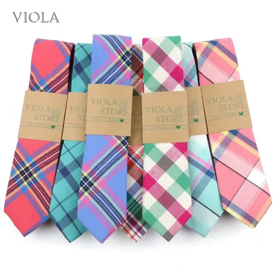 Junge Männer Weiche Baumwolle Striped Plaid Krawatte Mint Grün Rosa 6cm Beiläufige Dünne Krawatten