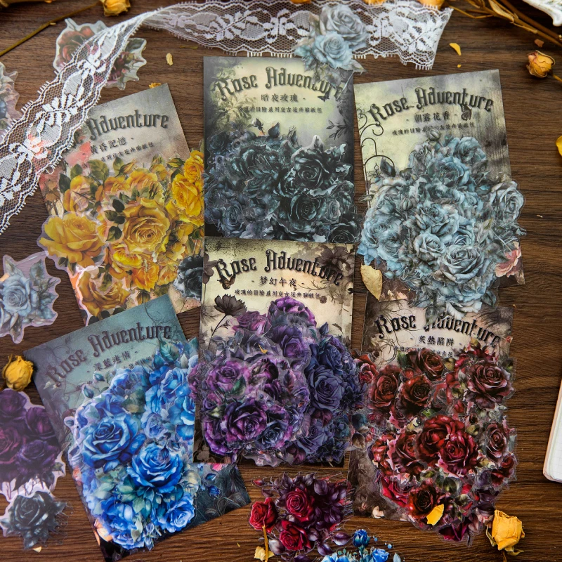 30 Stück The Adventure of Roses Vintage INS Blumenaufkleber Dekorative Stick-Etiketten Tagebuchalbum handgefertigtes Scrapbooking-Material Image