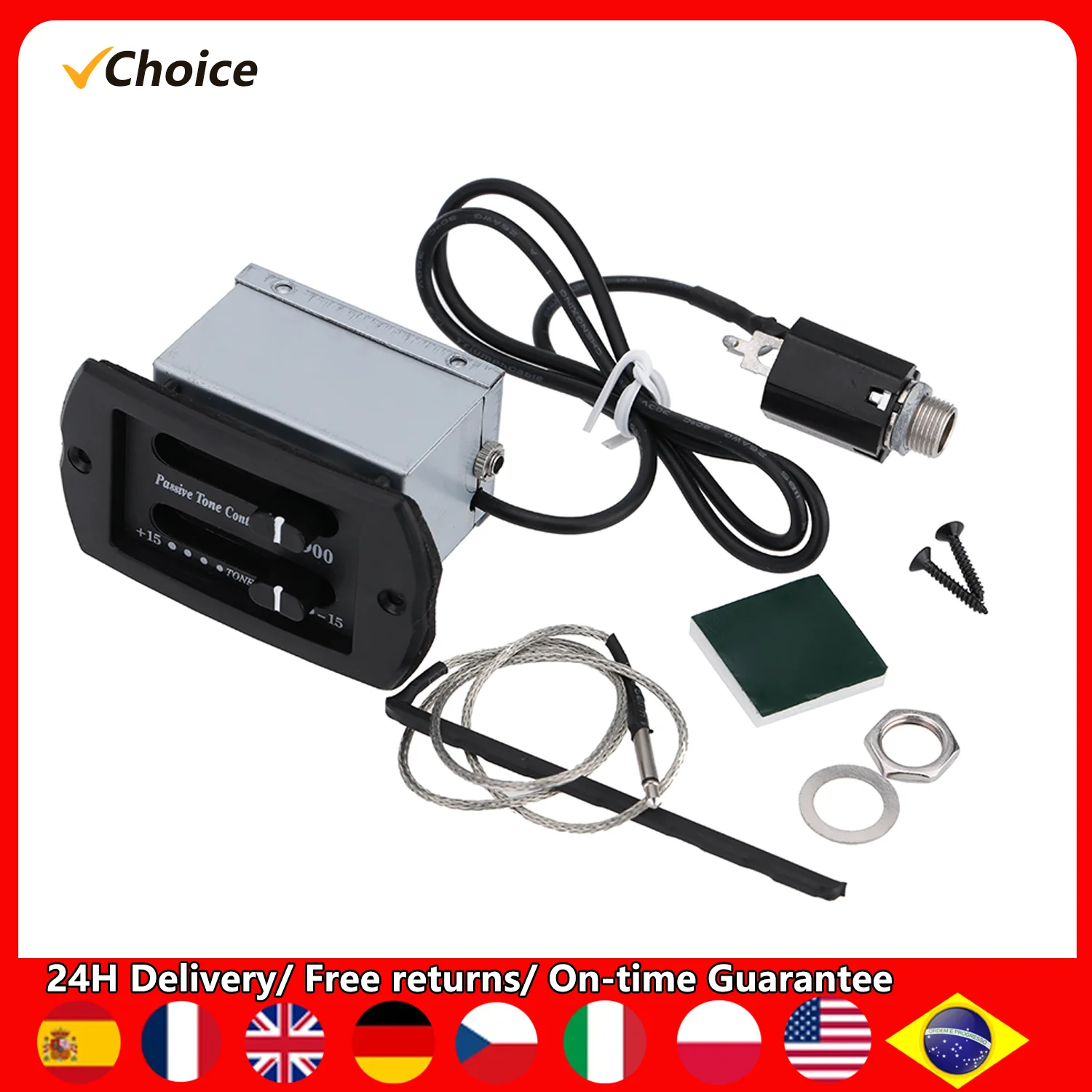 Akustik gitarre Passiv ton und Lautstärke regler EQ Equalizer Vorverstärker Piezo Pickup Tuner mit 6,35mm Stecker Image