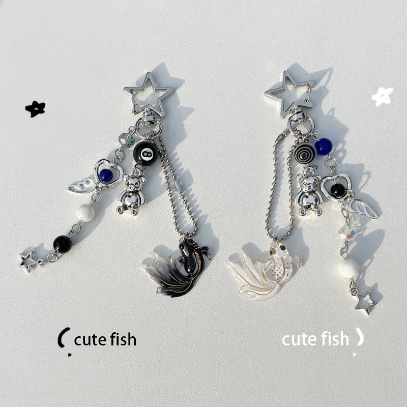 Niedlicher Fisch passender Schlüsselanhänger Y2K Original Schwarz-Weiß-Schlüsselanhänger Image