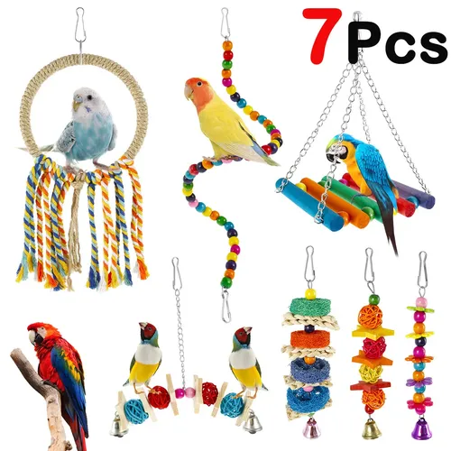 Vogel Papagei Spielzeug Set Holz bunte Vogel Schaukel Spielzeug hängen Papagei Kau spielzeug Papagei