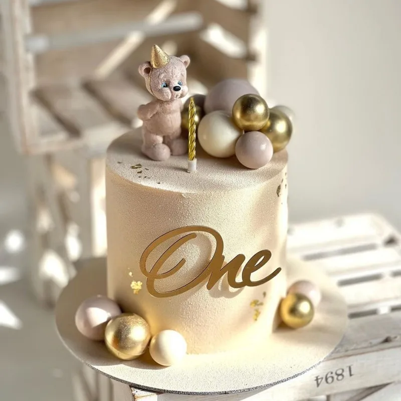 Topper per torta con lettera One in oro acrilico Decorazioni per torta di primo compleanno per bambini Festa di buon compleanno Topper per cupcake Forniture per baby shower
