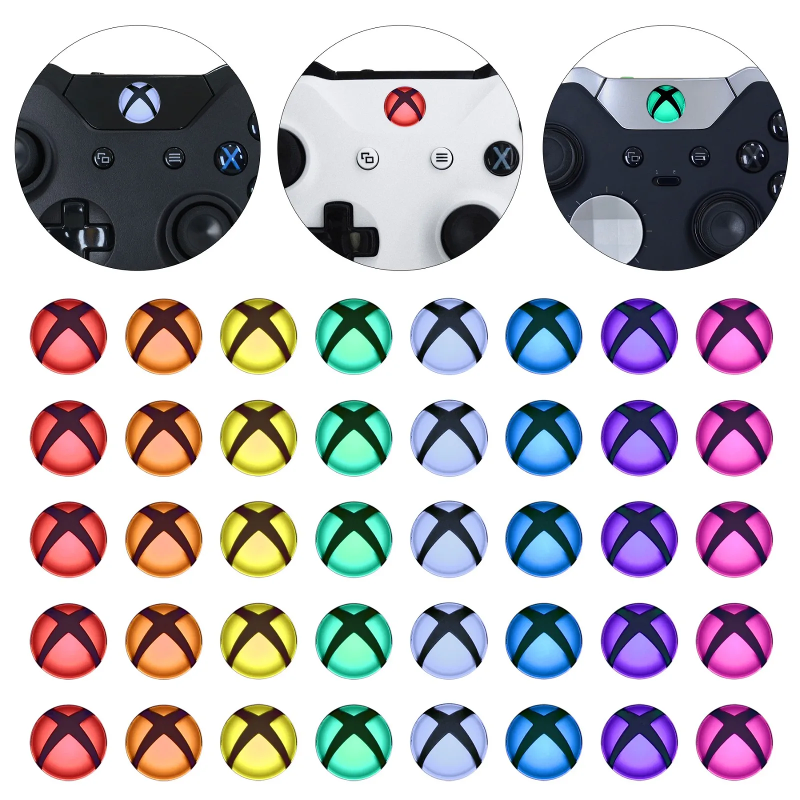 EXtremeRate Custom Home Guide-Taste LED Aufkleber für Xbox Serie X/S Xbox One S/X Xbox One xbox One Elite Controller - 40 stücke Image