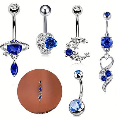 5pcs 14g Stainless Steel Belly Button Rings Dangle...