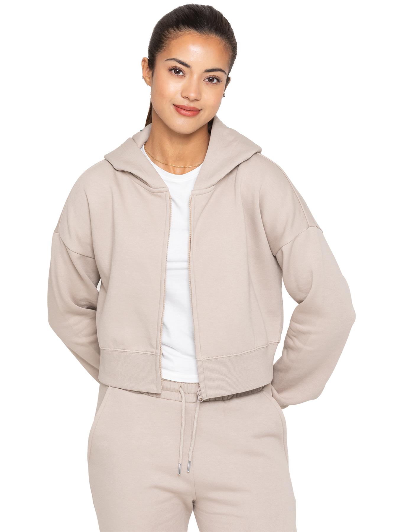 Enzo | Womens Crop Zip Hoodie - Haferflocken Image