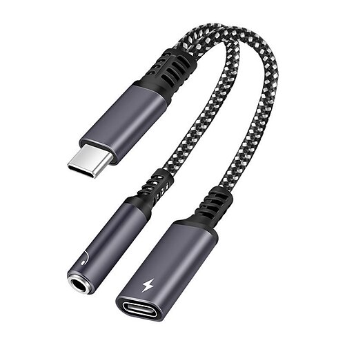 USB Typ C auf 3,5 mm Kopfhöreranschluss Adapterkabel 2 in 1 Dual USB C Buchse Audio AUX Anschluss Ladesplitter Musik Image