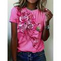 Damen T-Shirt Florales Rundhalsausschnitt Kurzarm 3D Schmetterlingsdruck Elegante Lässige Kleidung Frühling Sommer Komfort Fit Lila Multigrößen Mode Oberteil