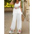 Per donna Di tendenza Canotte Completi di pantaloni A zampa Pantaloni Senza maniche Rotonda Floreale Stampa Per eventi Fine settimana Bianco Avorio Verde chiaro Estate Standard