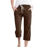 Plus Size Summer Pants Softball Pants 50% off Clearance Women s Solid Color Drawstring Cotton Linen Casual Loose Fitting Wide Leg Straight Leg Cropped Pants With Pockets Denim Pants Pants Q8