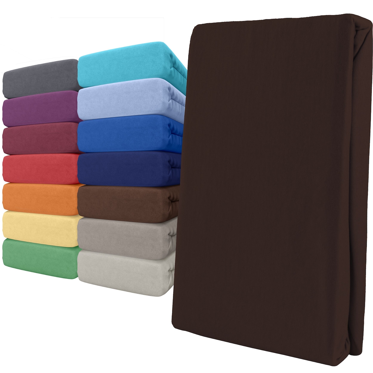 Spannbettlaken Jersey 100% Baumwolle 90-100x200 cm Braun 2er Pack Image