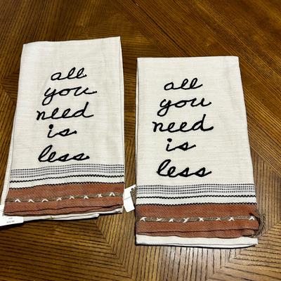 Anthropologie Kitchen | Anthropologie “All You Need Is Less” Kitchen Towel, Tea Towel Set Of 2 Nwt | Color: Cream | Size: Os