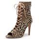 QIQOCCR Women's Stiletto High Heel Boots Sexy Fashion Comfortable Leopard Print Cross Strap Lace-up Peep-toe Booties Modern Jazz Latin Pole Dance Mid Calf Boots With Back Zipper Closure (Size : 4.5)