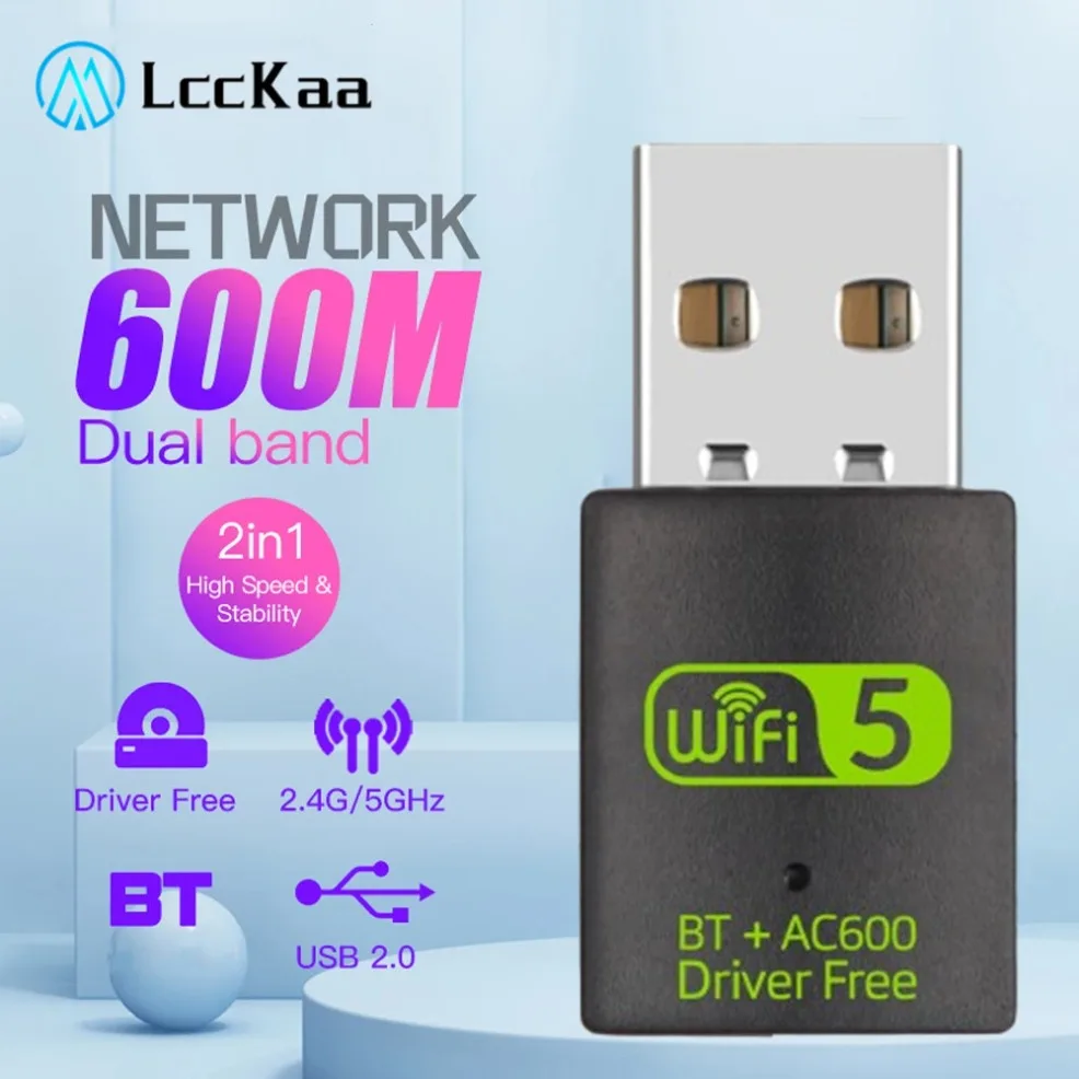 2-in-1-USB-WLAN-Bluetooth-Adapter, 600 Mbit/s, Dualband, 2,4 G, 5 GHz, USB-WLAN, 5 Netzwerk, kabelloser WLAN-Empfänger, Dongle, Treiber kostenlos Image