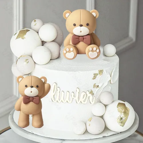 1 Satz Braunbär Kuchen deckel 2-4cm weiße Kugeln Boho Teddybär Kuchen deckel für Geburtstag Baby
