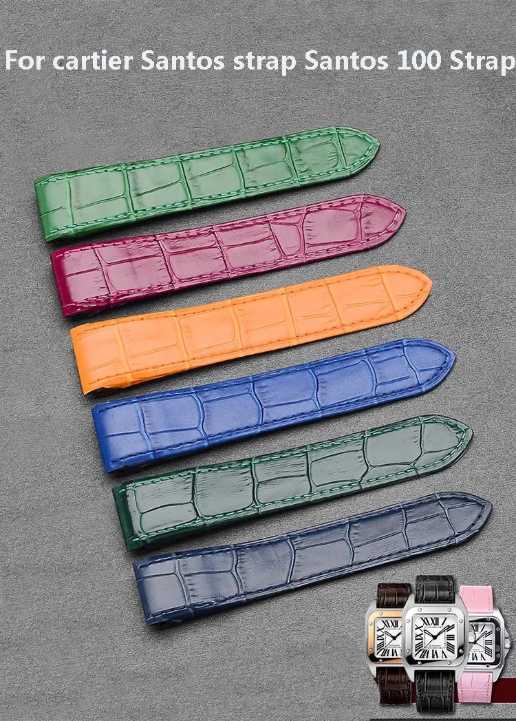 Hochwertiges Echtleder-Uhrenarmband für Cartier Santos Santos 100 Herren- und Damen-Uhrenarmband mit Faltschließe, 20 mm, 23 mm Image