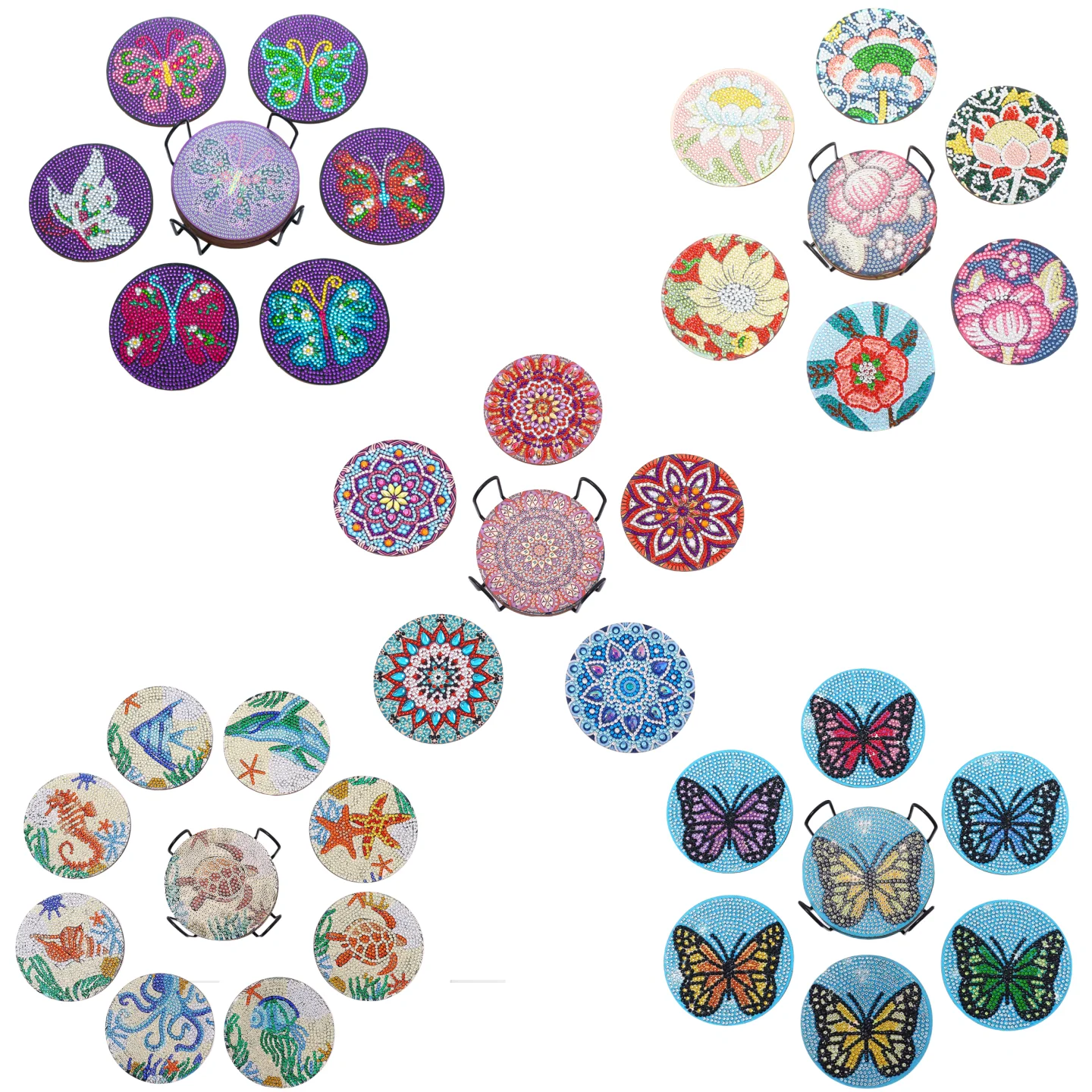 DIY Diamant bemalte Untersetzer Holz Holz Tisch kunst mit Halter Kristall Glitter, geeignet für Erwachsene Büro Kaffee Home Untersetzer Image