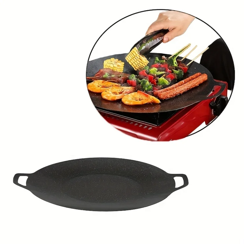 Grill Pan Koreanische Runde Antihaft-Grill Platte BBQ Grill Outdoor Reise Camping Braten Pan Grill Zubehör Küche Supplie Image