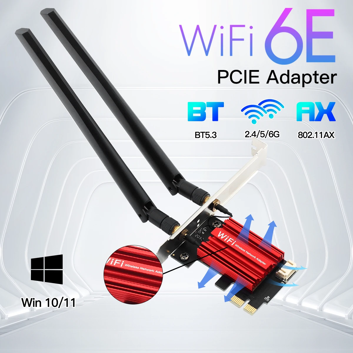 Wifi 6E AX210 PCIE Wifi Adapter 5400Mbps Wireless Ethernet Netzwerk Karte BT 5,3 2,4G/5G/6GHz Dual Band 802,11 AX/AC Für Win 10 11 Image