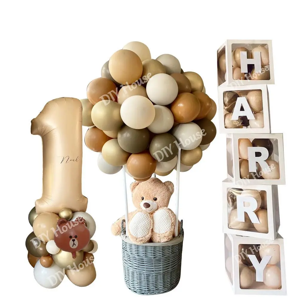 Karton Bär Vintage Braun Ballon Turm Karamell Folie Anzahl Ballon für Kinder Bär Themed Geburtstag Party Dekorationen DIY Handwerk Image